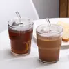 Vaso de Vidrio con Rayas Verticales y Tapa, Vaso con Popote, Estilo Ins de Aspecto Elegante para Bebidas Frías, Taza de Café, Vaso para Jugos, Gran Capacidad