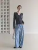 Nuevo Suéter de Punto Otoñal Retro Francés Texturizado Ajustado con Botones y Cuello Medio Abierto para Mujer en Azul Marino