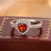 Joyería de Comercio Exterior Anillo con Forma de Corazón Transfronterizo, Anillo con Forma de Corazón de Diamante Rosa con Piedra Preciosa de Turmalina Imitación, Anillo Completo de Diamantes, Fresco y Dulce