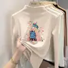 Nueva camiseta de forro polar de manga larga para otoño e invierno para niñas, capa interior cálida, diseño de dibujos animados, elegante para niños mayores, top de capa base para niños