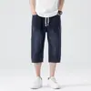 2026 Verão Novos Jeans de Sete Pontos Masculino Estilo Hong Kong Finos Largos Perna Reta Tendência Shorts Casuais Roupas Masculinas