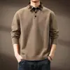 Suéter de Punto a Cuadros de Dos Piezas Falsas Retro Francés de Gama Alta para Hombre, Nuevo Suéter Pulóver con Cuello Empalmado de Otoño e Invierno para Hombre, Moderno