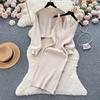 Vestido de suéter de punto de dos piezas nuevo de otoño, elegante suéter corto con cuello redondo y cuentas, chaleco de punto en la cintura 1