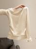 Hermosa Camiseta de Manga Larga con Dobladillo de Encaje Falso de Dos Piezas para Mujer, Primavera, Cintura Plisada, Delgado, Top Interior