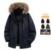 Invierno Nuevo Modelo Nuevo Estándar Nacional Chaqueta de Plumas Parka para Hombre Ropa de Trabajo Moda Cuello de Piel Pluma de Pato Blanca Abrigo Cálido para Pareja