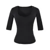 Camiseta de Lyocell Tencel con Cuello en U y Mangas Medias para Mujer 2026 Verano Única Elegante Chic Top Básico Ceñido a la Cintura