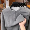 Sudadera de Lana Estilo Old Money para Hombre, Moda Casual Otoño 2026 Color Sólido Pullover Cuello Redondo Capa Base Sudadera para Hombre