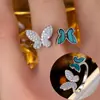 Anillo Abierto de Mariposa Asimétrico de Moda Zirconia de Lujo Incrustada Esmalte Diseño de Lote Pequeño Sentido del Diseño Anillo Ajustable para el Dedo Índice