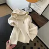 Suéter de tricô com capuz e mangas compridas, na cor damasco, com modelagem solta, adequado para usar em camadas ou sozinho, feminino, outono 2026, top estiloso para baixinhas