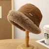 Sombrero de pescador de felpa estilo coreano para mujer, otoño e invierno, con forro polar cálido, para cabeza grande, que reduce el rostro, pequeño, para exteriores, con orejeras, a prueba de frío, tipo maceta