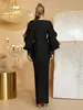 Vestido Largo Sexy para Mujer con Pedrería, Perlas, Cortes y Volantes en las Mangas Largas, Vestido de Vendaje, Elegante Vestido de Fiesta de Noche