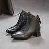 Botines Retro Británicos Nuevos Otoño 2026 Jiezhou, Piel de Vaca de Capa Superior, Tacón Grueso, Diseño con Cordones, Zapatos de Mujer de Moda