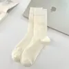 Meias Finas de Malha para Mulheres no Verão, Estilo Japonês, Cor Sólida, Cano Alto, Algodão Respirável, Meias de Cano Médio para Sapatos Casuais