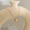 Collar de acero de titanio con colgante de cuentas redondas simples de estilo coreano para mujer, diseño de nicho que combina con todo, collar de oro de 18 quilates, joyería para celebrantes de Internet.