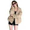 Trench coat curto cáqui de abotoamento duplo com gola alta para mulheres, outono e inverno, de alta qualidade, para baixinhas, com caimento solto, estilo coreano