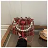 Bolsa Saco de Lã Xadrez com Cordão para Mulheres, Nova Moda de Inverno, Bolsa de Ombro Simples com Corrente, Bolsa Transversal para o Dia a Dia