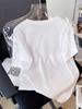 Camiseta Blanca Popular de Algodón Puro de Manga Corta Suelta para Mujer, Chic Ins Trendy Casual y Versátil Parte de Abajo Faltante