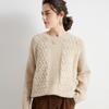 Suéter Feminino Cangling de Cashmere Espesso para Montanha, Cor Sólida, Gola Redonda, Peso Pesado, Solto, Casual, Tricô de Três Agulhas Seis Fios Espessos