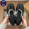Sapatos Mary Jane de couro de salto alto, bico quadrado, de tira única, rasos, para mulheres, da moda com acabamento em renda