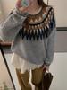 Suéter de gola alta estilo coreano outono e inverno estilo retrô feminino 2024 moda combinação de cores jacquard atmosfera casual blusa de suéter