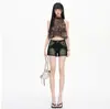 Shorts de mezclilla de tiro bajo color azul grisáceo estilo americano para mujer, novedad verano 2026, ajustados, que realzan la figura, hot pants retro