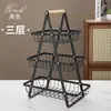 Cesto de Frutas Armazenamento de Dupla Camada Cesto Portátil de Madeira Rack de Armazenamento de Ferro Cesto de Armazenamento de Frutas Multifuncional de Três Camadas Rack de Armazenamento