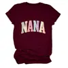 Amazon Ebay Verano Nuevo Moda Femenina Elegante Nana Patchwork Cuello Redondo Manga Corta Camiseta Capa Base Comercio Exterior