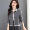2026 Nuevo Cárdigan de Punto con Bloques de Color y Solapa para Mujer Primavera Otoño Estilo Corto Petite Moda Versátil que Reduce la Edad Abrigo Suéter
