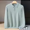 Camisa polo de cashmere de luxo leve para homens, cor sólida, business casual, corte solto, quente, com gola, segunda pele tricotada