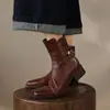 Botines auténticos de cuero estilo británico para comercio transfronterizo, botas de mujer negras con tacón grueso, punta cuadrada y cremallera lateral, botas tipo Martin para otoño e invierno
