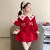 Vestido infantil com gola boneca, coleção outono 2026, novo vestido de princesa estiloso e moderno para crianças, para primavera e outono, para meninas pequenas