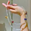 Colar Corrente de Suéter Design Retro de Cristal Branco Natural Fantasma Roxo de Alta Qualidade