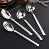 Cucharas Públicas de Acero Inoxidable 304 Transfronterizas para Platos, Fugas, Cuchara de Acero Inoxidable de Alta Gama para Hot Pot, Fugas, Cuchara de Sopa con Mango Largo para el Hogar, Cuchara de Servicio para Hotel