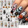 2025 Nuevas Pegatinas de Uñas Transfronterizas Serie de Carnaval de Halloween Fantasma Lindo de Dibujos Animados Gato Negro Pegatinas Adhesivas