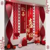 Decoración tridimensional para habitación de bodas con personaje "Felicidad", adornos para escena de boda, pared de fondo de flor roja plisada, artículos para bodas