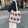 Bolso de Bloques de Color Suave, Estilo Coreano Casual, Bolso de Compras de Moda Otoño e Invierno, Bolso de Mano Individual Grande para Mujer, Bolso Tote para Mujer