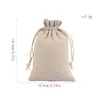 Bolsa de Algodão e Linho Estampada à Mão Bolsa com Cordão Branca para Joias Pequena Bolsa de Pano