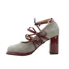 Tacones Altos de Tacón Grueso Estilo Retro Francés Suela Roja para Mujer 2026 Nuevos Zapatos de Salón Mary Jane Impermeables con Plataforma para Aumentar la Altura Personas Bajas