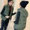2025 Outono e Inverno Colete de Algodão com Penas Feminino Curto Estudante com Capuz Quente Estilo Coreano Slim Jaqueta Colete da Moda