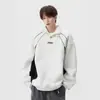 Sudadera de Color Contrastante Estilo Universitario con Cuello Alto para Hombre en Invierno, Diseño de Empalme Moderno, Chaqueta Americana Engrosada, Suéter de Pareja