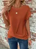 Camiseta de Manga Corta de Color Sólido con Cuello en U y Nudo Waffle Primavera Verano Holgada Casual Poliéster Algodón Transfronterizo Ropa de Mujer al por Mayor