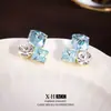 Brincos de Zircônia Tridimensional Cor de Café Gelo-Claro Estilo Francês Vintage, Brincos de Design de Luxo Leve de Nicho, Acessórios de Orelha Femininos Modernos e Elegantes