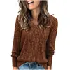 Nuevo Top de Punto Cepillado Costillado de Manga Larga con Cuello en V para Mujer 2025 Popular Otoño e Invierno Exportación Adelgazante Talla Grande Camiseta