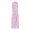 2024 Verão Novo Estilo Europeu e Americano Transfronteiriço Moda Slim Fold Decorativo Vestido Midi Feminino Atacado