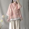 Camisa Retro Estilo Chino Rana Inclinada Primavera y Verano Algodón Lino Holgado Hanfu Modificado Ropa de Té Zen Top para Mujer