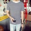 Camiseta japonesa de verano 2019 para hombre, informal, a rayas, cuello redondo, manga corta, para jóvenes