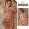 Kameixue Pijama Sexy Encaje Patchwork Camisón Corto Lujo Ligero Ropa de Dormir para el Hogar Vestido de Noche con Tirantes de Seda de Hielo 2075