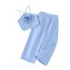 Traje de verano nuevo con temperamento para niñas de Europa y Estados Unidos, conjunto de dos piezas para niños con top de tirantes de flores tridimensionales y pantalones