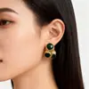Brincos Plissados Convexos de Esmalte Verde Escuro Estilo Yangshulin Moda Retrô Europeia e Americana Elegantes de Alta Qualidade