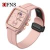 Reloj Cuadrado Pequeño Ofns Transmisión en Vivo Popular Moda Cronógrafo Luminoso Reloj de Cuarzo para Mujer con Diseño de Sol, Luna y Estrellas, Reloj Impermeable para Estudiantes para Mujer